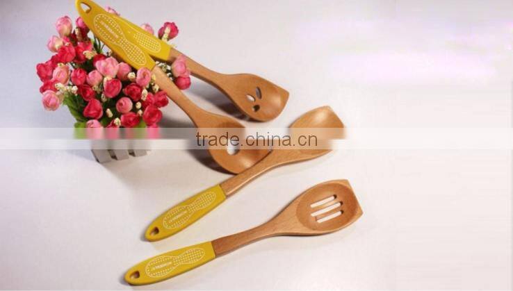 Useful 4-piece Wood Spatula with Silicone Handle Wood Kitchen Utensils Set