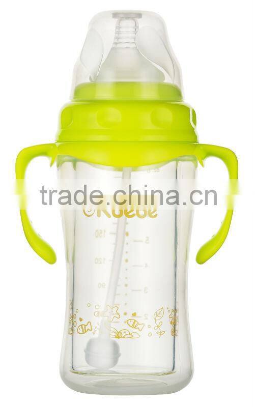 180ml / 6oz A-1077 Disposable Juice Bottle Anti-explosion High Borosilicate Glass Milk Baby Feeding Bottle Green