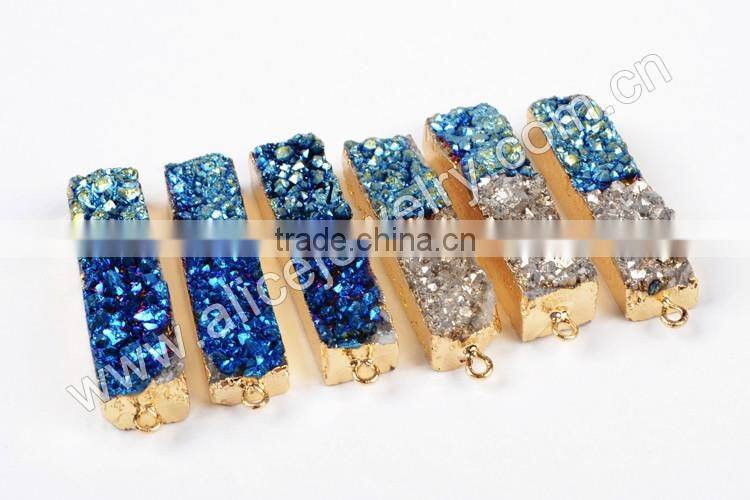 Bicolor titanium druzy bar connector-blue, silbver, green