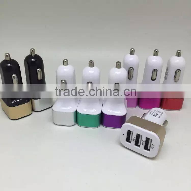 wholesale usb car charger adapter ,Aluminium ring 3 USB port car charger adapter with 3.1A output