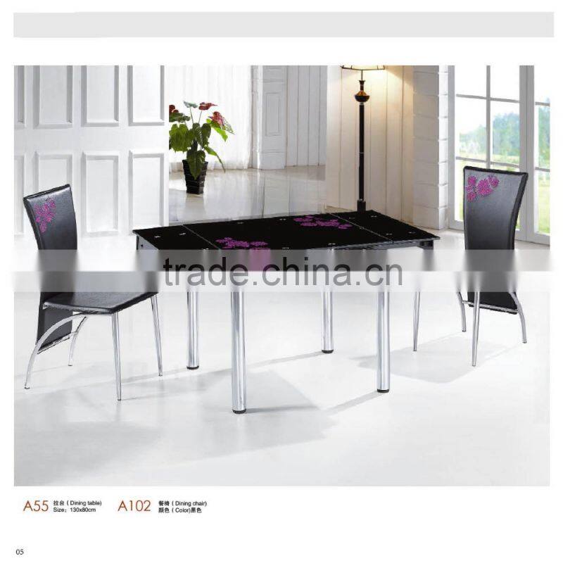 black simple glass dining table 6 chairs set factory sell directly YY3