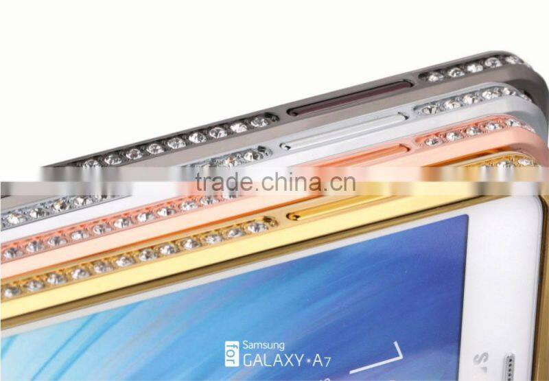Luxury Hard Case Aluminum Metal Ex Bumper with Bling Bling Diamond Edged Cell Phone Frame Cell Phone Cases for Samsung A7