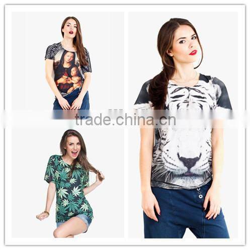Top selling Low MOQ custom wholesale fashion plus size pug printed t-shirt for ladies fashion wear