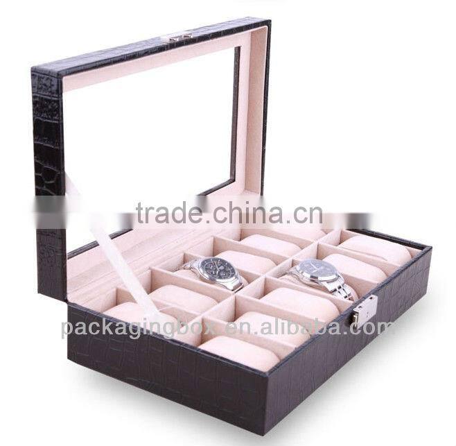 Wooden watch box set with leather cover