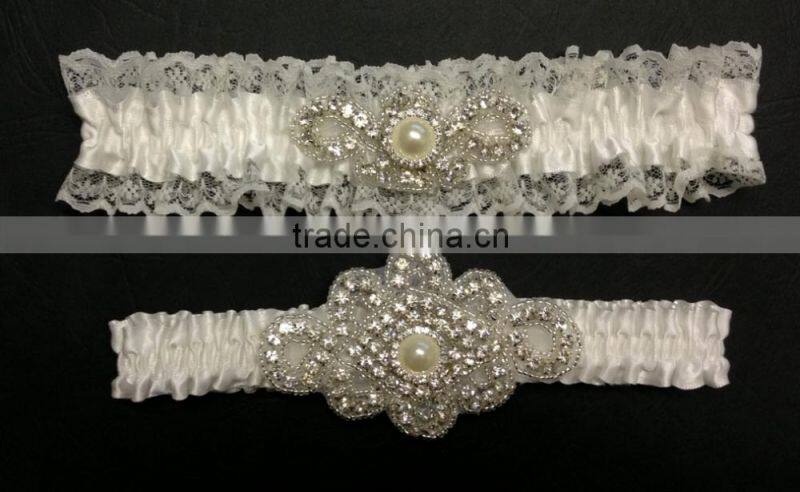 Vintage British Queen Ruffle Lace Garter Set,Ivory Bride Garter For Wedding