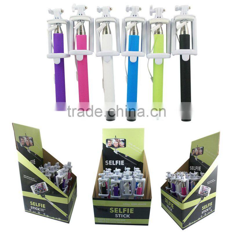 Monopod Cable Wired Selfie Stick Sefie for mobile phone camera antiskid pattern monopod