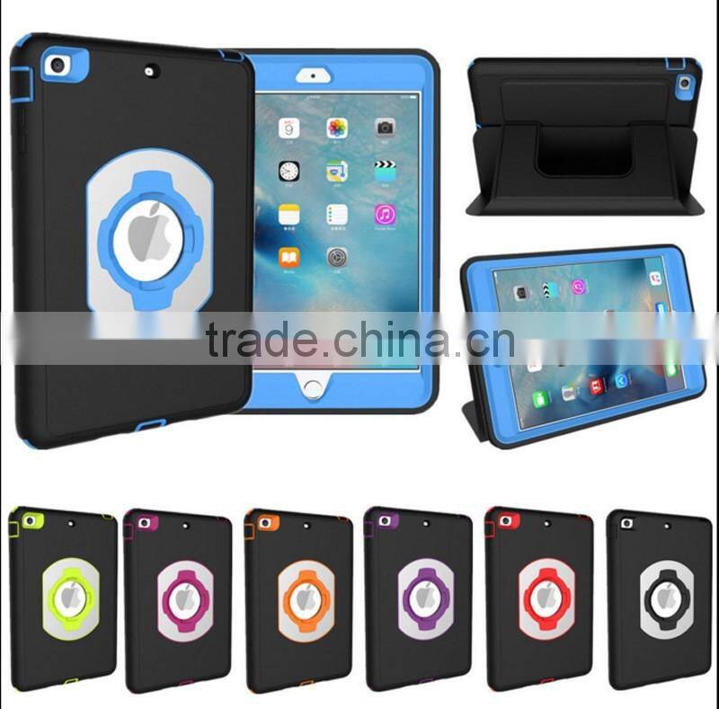 For iPad mini 4 shockproof rubber rotated foldable stand folio cover case