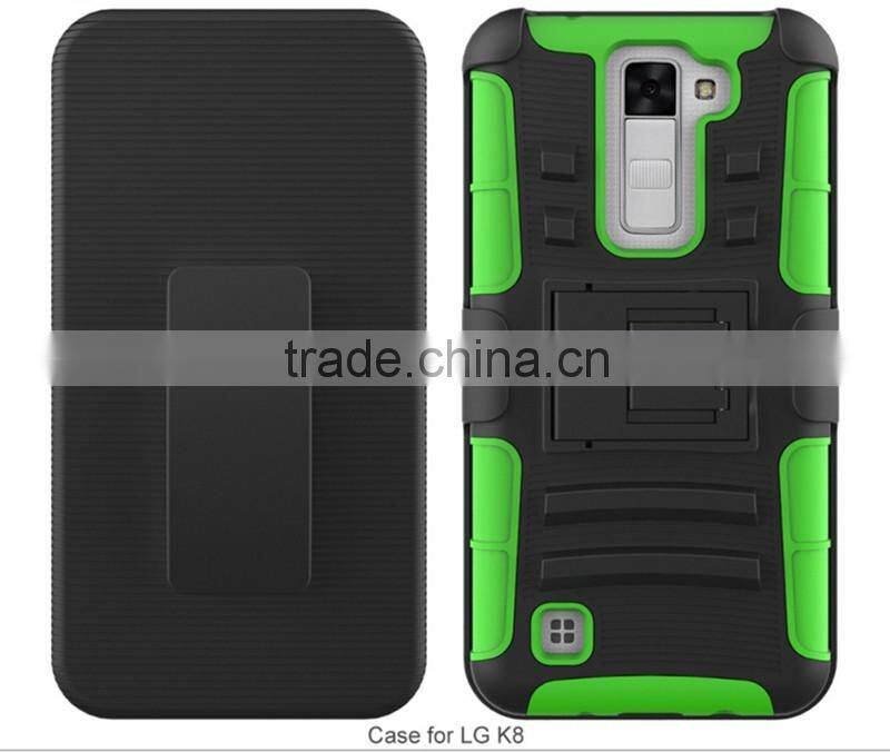 For LG K8 rugged stand silicone bumper mobile case cover with belt clips