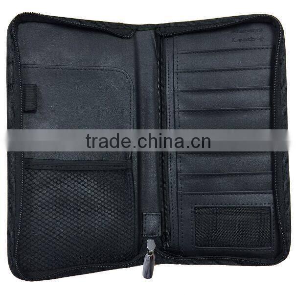 Custom Logo Zipper Leather Travel Organizer Wallet