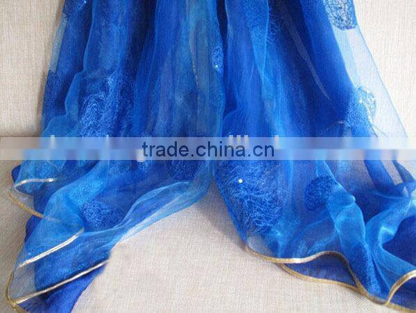 Fashion double-layer nest embroidery & sequins organza silk scarf