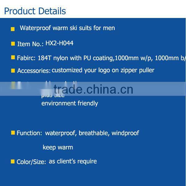 Waterproof warm ski suits for men