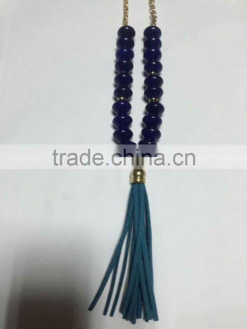 Fashion latest design natural alabaster stone, natural crystal stone, tassel necklace