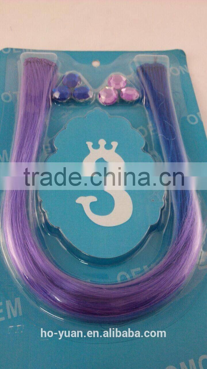 promotional gift purple wig with Velcro hair accessory strands set for girls