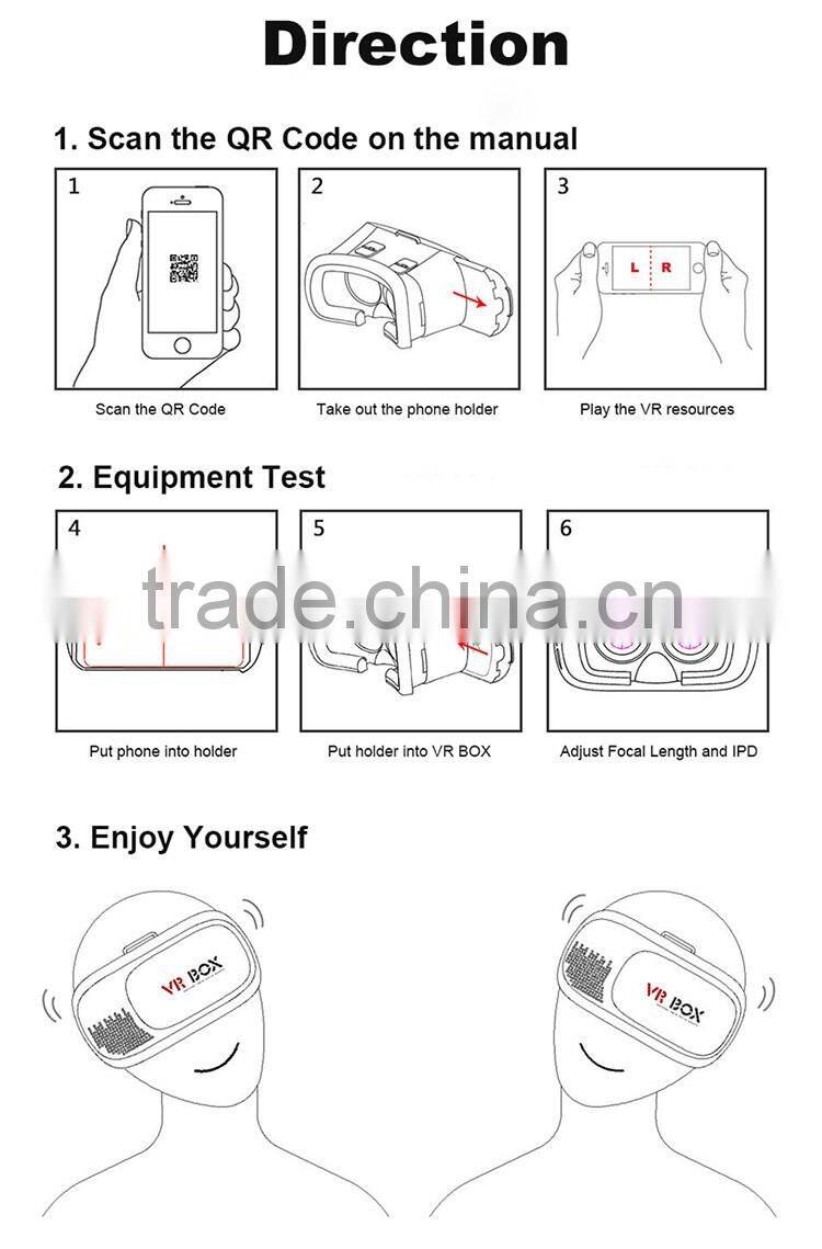 2016 best selling google cardboard Smartphone Headset Virtual Reality VR box 3d video glasses smart phone VR BOX