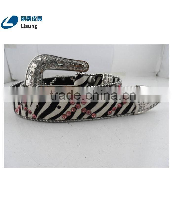 Hot Pink Strass Studded zebra stripe Horse Hair girls rhinestone belts