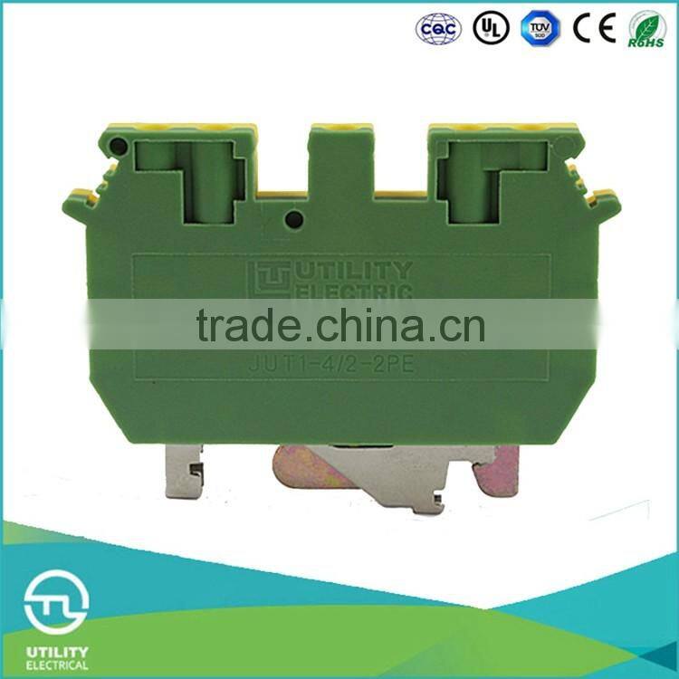 Dinrail terminal block JUT1-4/2-2PE Yellow Green Two-in Two-out Insulation Landing Gound Screw Terminal Block 0.2-4mm 32A