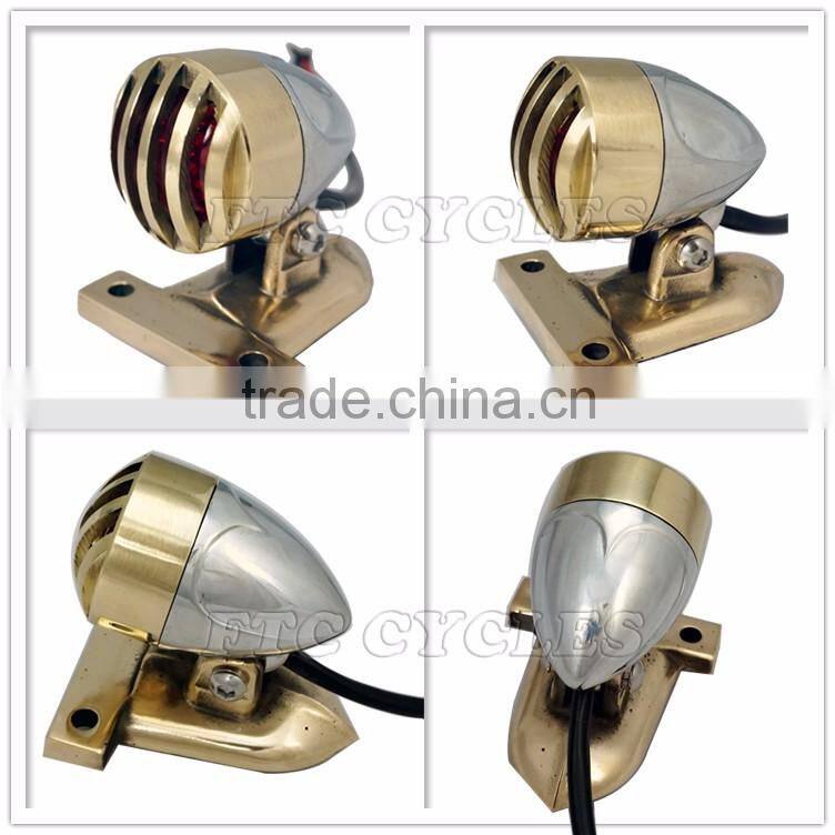 Solid Brass Grill and Bracket LED Harley Cruiser Motorcycle Tail Light