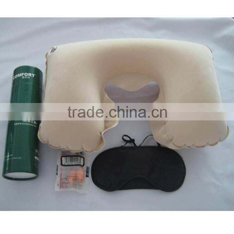 travel pillow set comes with cotton u-shaped pillow,eye mask,packing pouch in blue