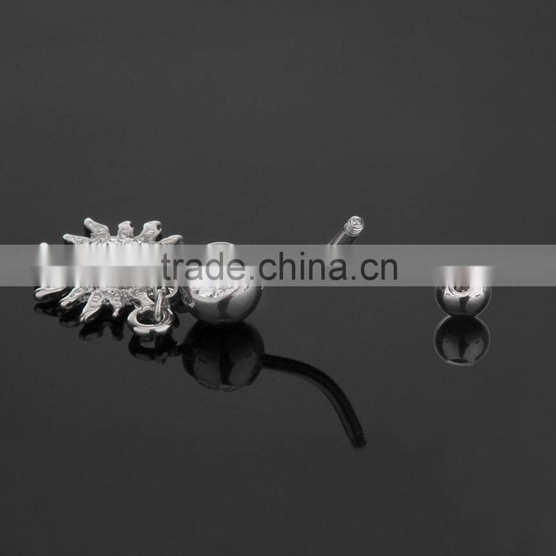 Multi Clear Gems Paved Sun Design Dangle Belly Button Naval Ring.