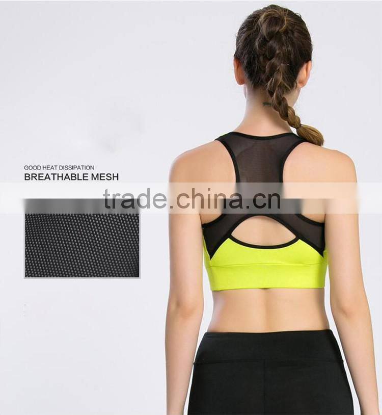 2016 New Design Fashion Mesh Sexy Sport Wear Yoga Bra With Removable Pads