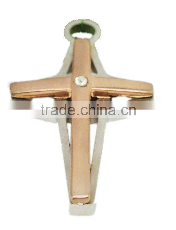 Diamond charm single stone rose hollow cross pendant
