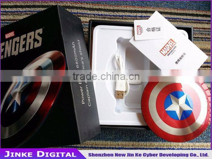 Avengers America Captain Power Banks 6800mAh dual USB Stainless Steel Mobile chargers Universal for iPhone5S 6 android phones