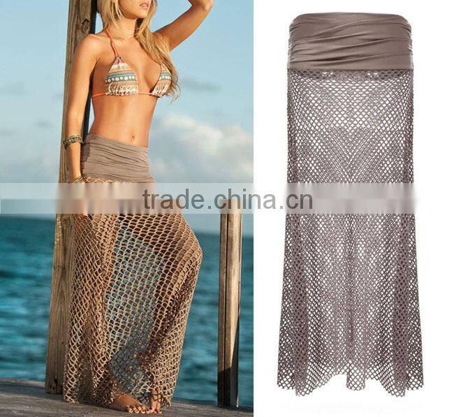 2015 western sexy women brown crochet long beach dress