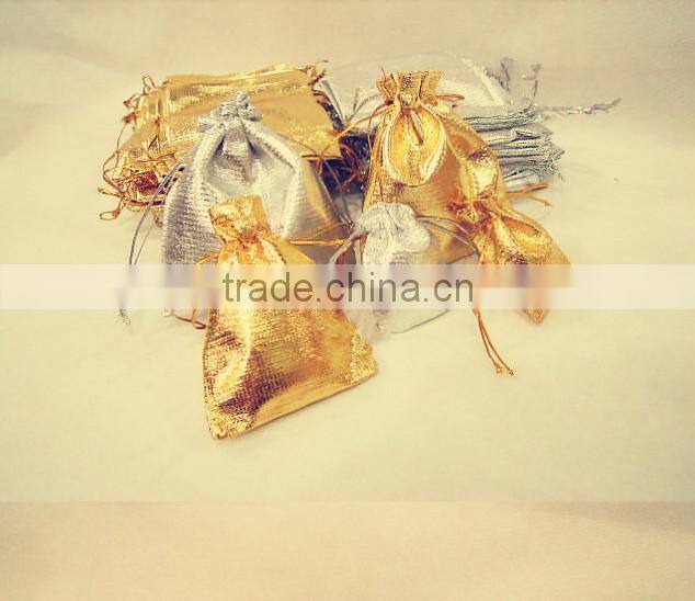 High quality custom size gold and silver drawstring gift bag for christmas, wedding, jewelry
