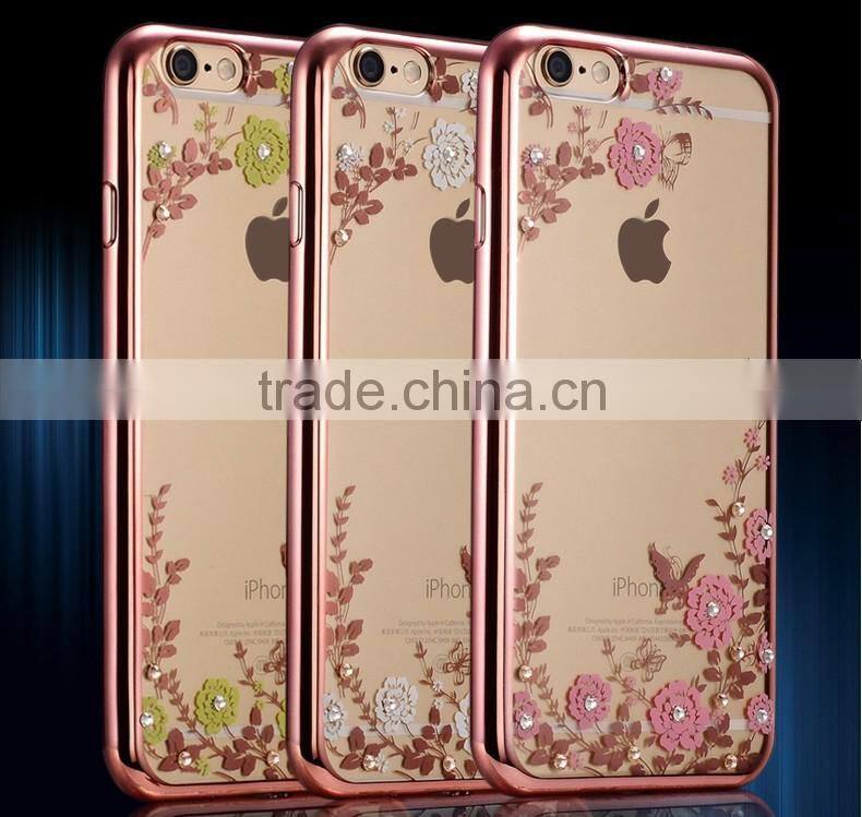 Luxury Design Newest Cellphone Acessories TPU Electroplate Flower Pattern Phone Case for iPhone 5 /6s/6plus