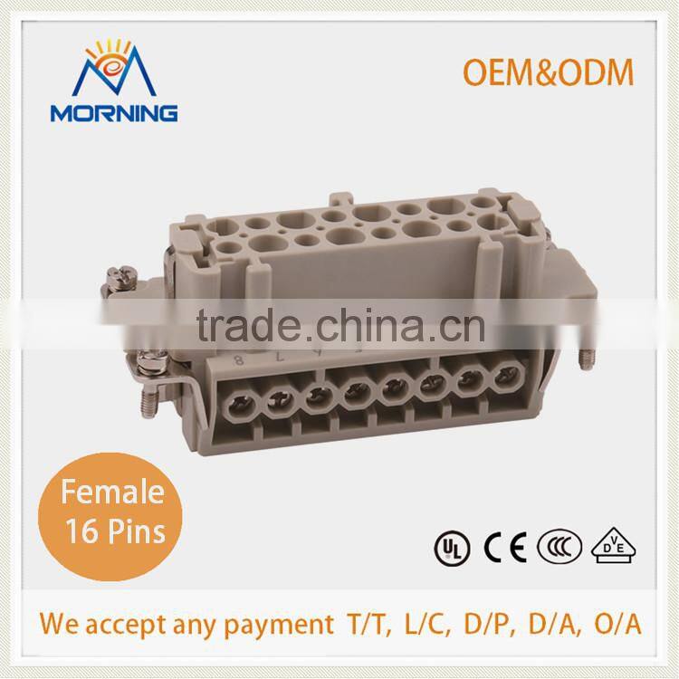 HE-016-M, Industrial Copper Alloy Material Industrial 16 Pins male and female electrical connector, Male Screw Terminal