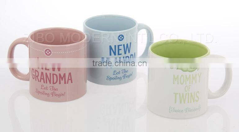 18oz colored straight body ceramic mug with family design
