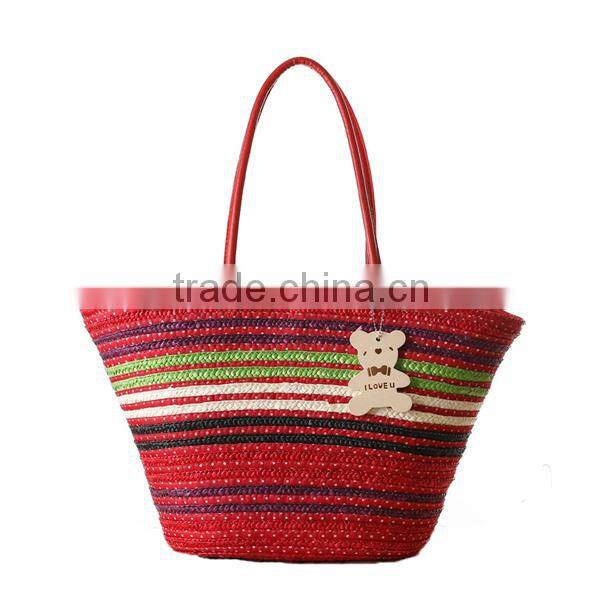 Cute Colorful Striped Wheat Straw Tote Bag,straw tote bag