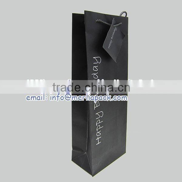 Black Wine Bag Euro Hook Paper Bag With Swing Tag Loop Handles