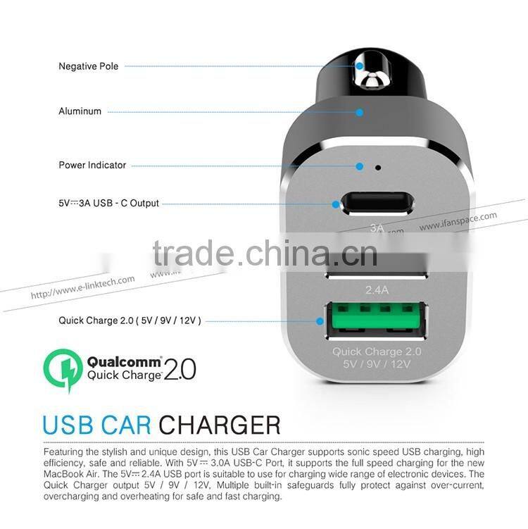 48W Car Charger QC 3.0 Quick Car Charger 3 USB Port Travel Charger 12V Car Battery Charger with USB C Port