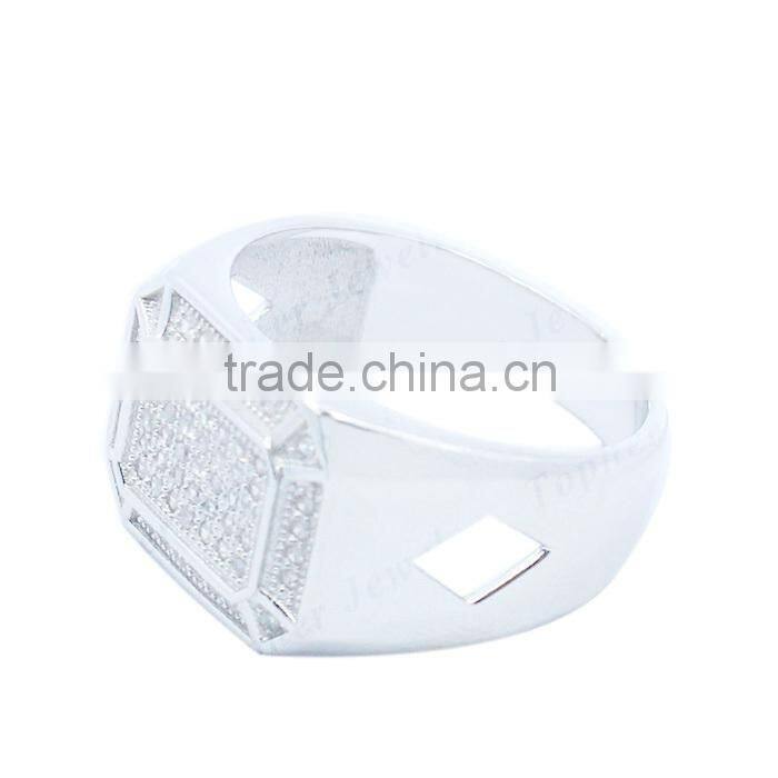 Big face CZ micro setting rings 925 silver jewelry men rings