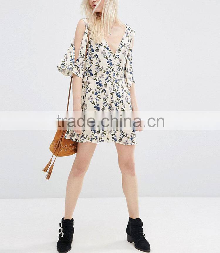 Wholesale clothing hot sale floral printed slim fit summer wear cool women playsuits 2016