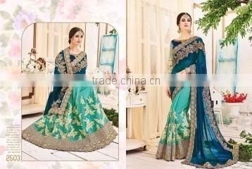 Blissful Teal Jacquard Silk Designer Saree/famous indian saree designers