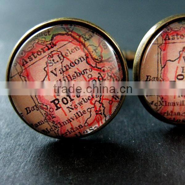 20mm vintage antiqued bronze Portland old map art collage glass cabochon round cufflinks fashion wedding cuff links 6600043