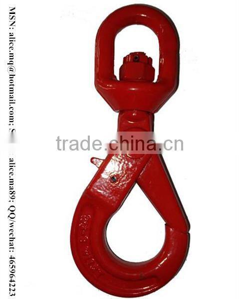 drop forged red color swivel eye selflock hook,G80 hook safety latch for lifting