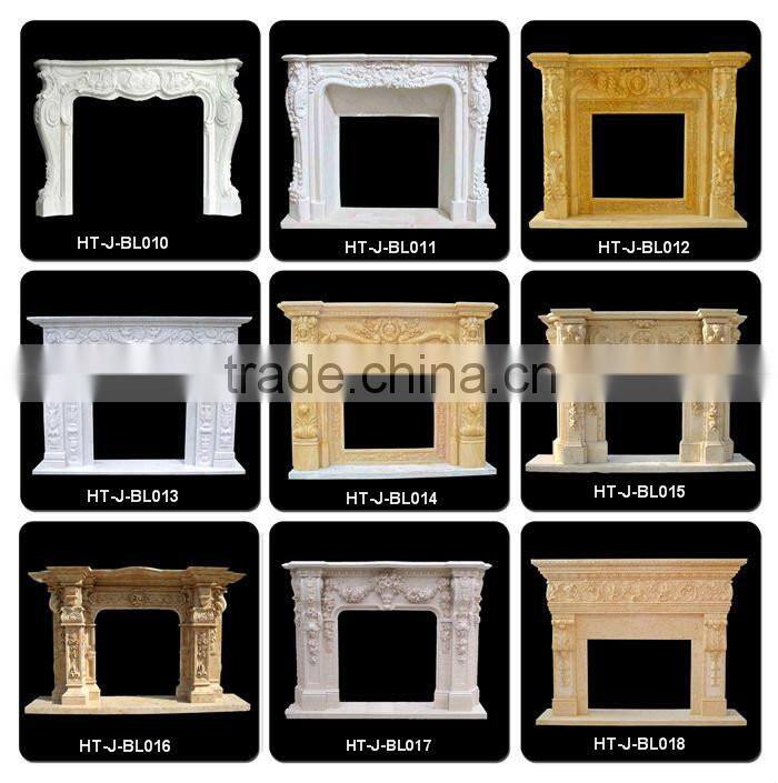 Hand Carved Marble Stone Fireplace Mantel With Statue Carved