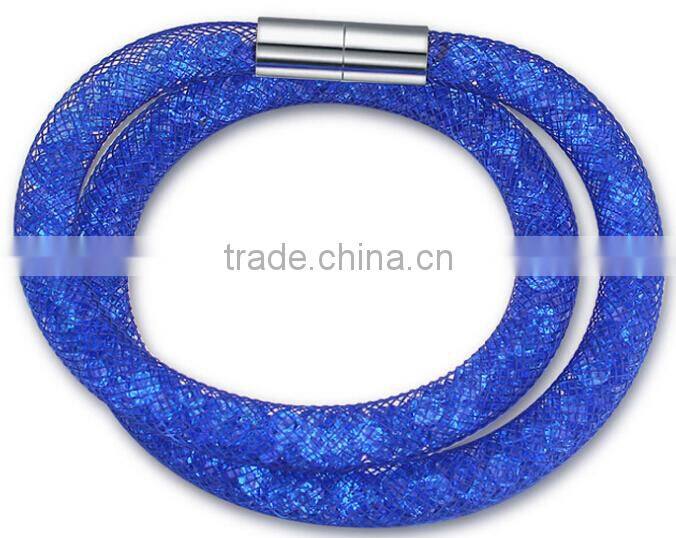 Hotting sale mesh stardust bracelet with crystal , magnetic buckle 2 round length mesh bracelet for woman