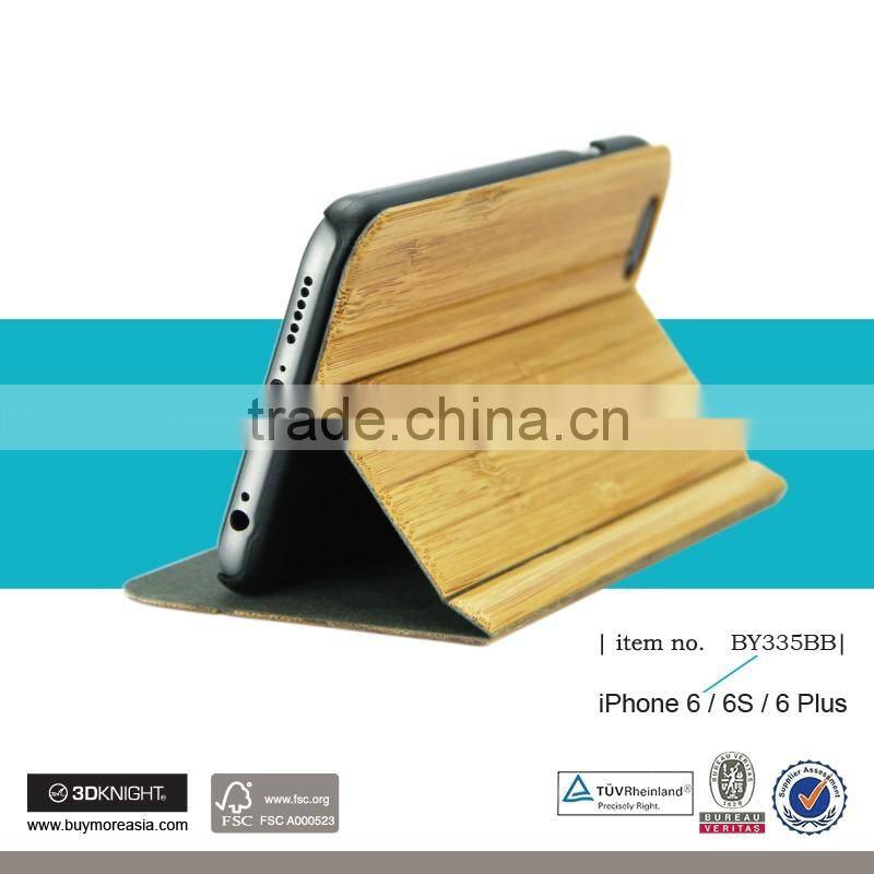 For iPhone 6s Real Bamboo Wood Flip Stand Case, Blank Hard Back Hand-made Wooden Covers for iPhone Wood Case