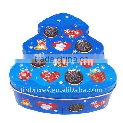 Christmas tree shaped tin box