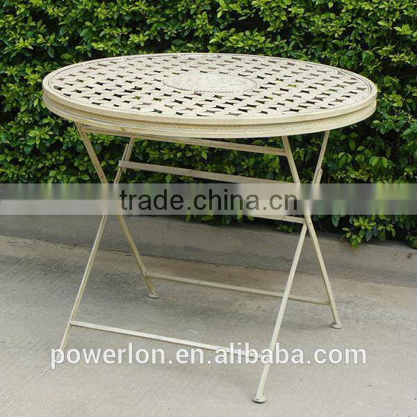 POWERLON antirust Cream color folding square chair wrought iron outdoor garden furniture PL08-3591