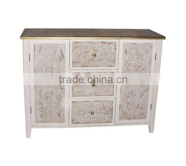 Antique White Finish Wooden Cabinet Retro Wooden Carved Cabinet Cheap Wooden Cabinet Wholesale