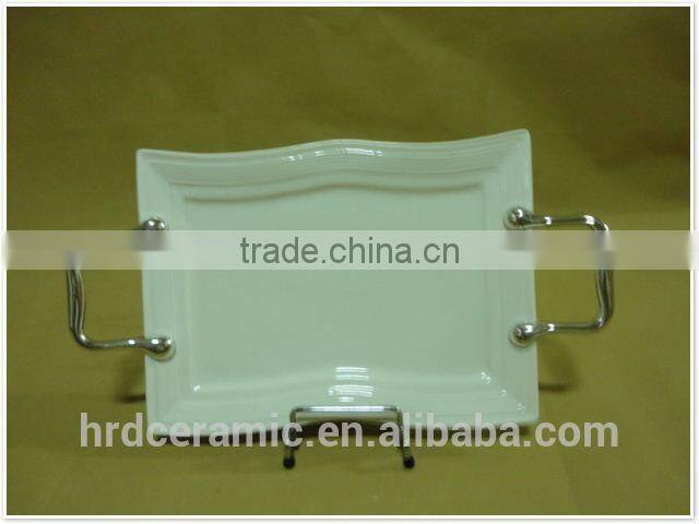 Guangdong factory decorative stock ceramic plates with handle
