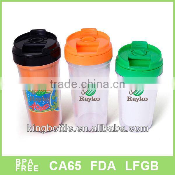 BPA Free 10 oz double wall paper insert plastic mug hot coffee mug clear color mug