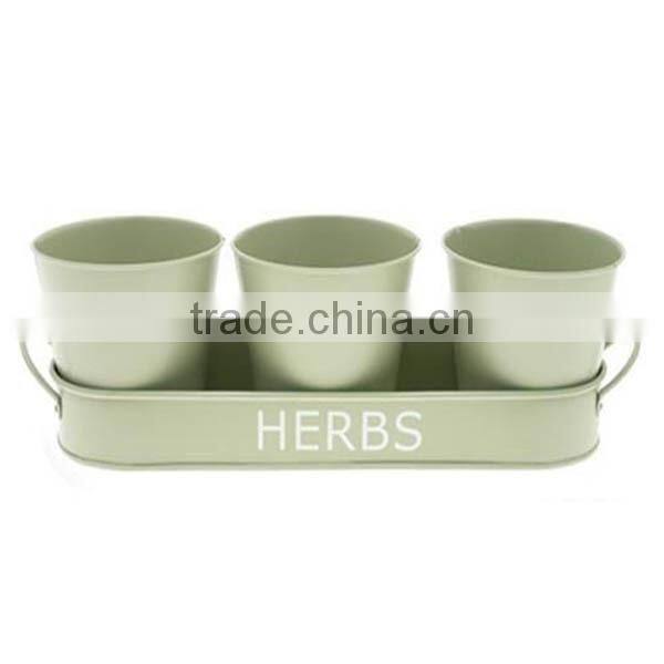 Oval colour painted metal flower planter with handles