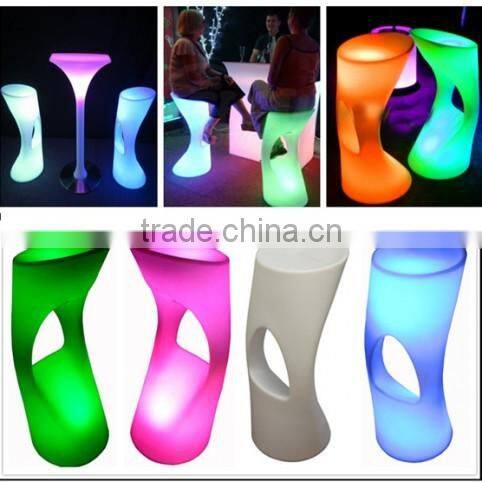 nightclub PE plastic made nighclub bar stool /colorful changing led light up standing bar stool