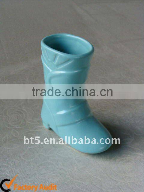 9 inch shoe shape ceramic vases solid blue